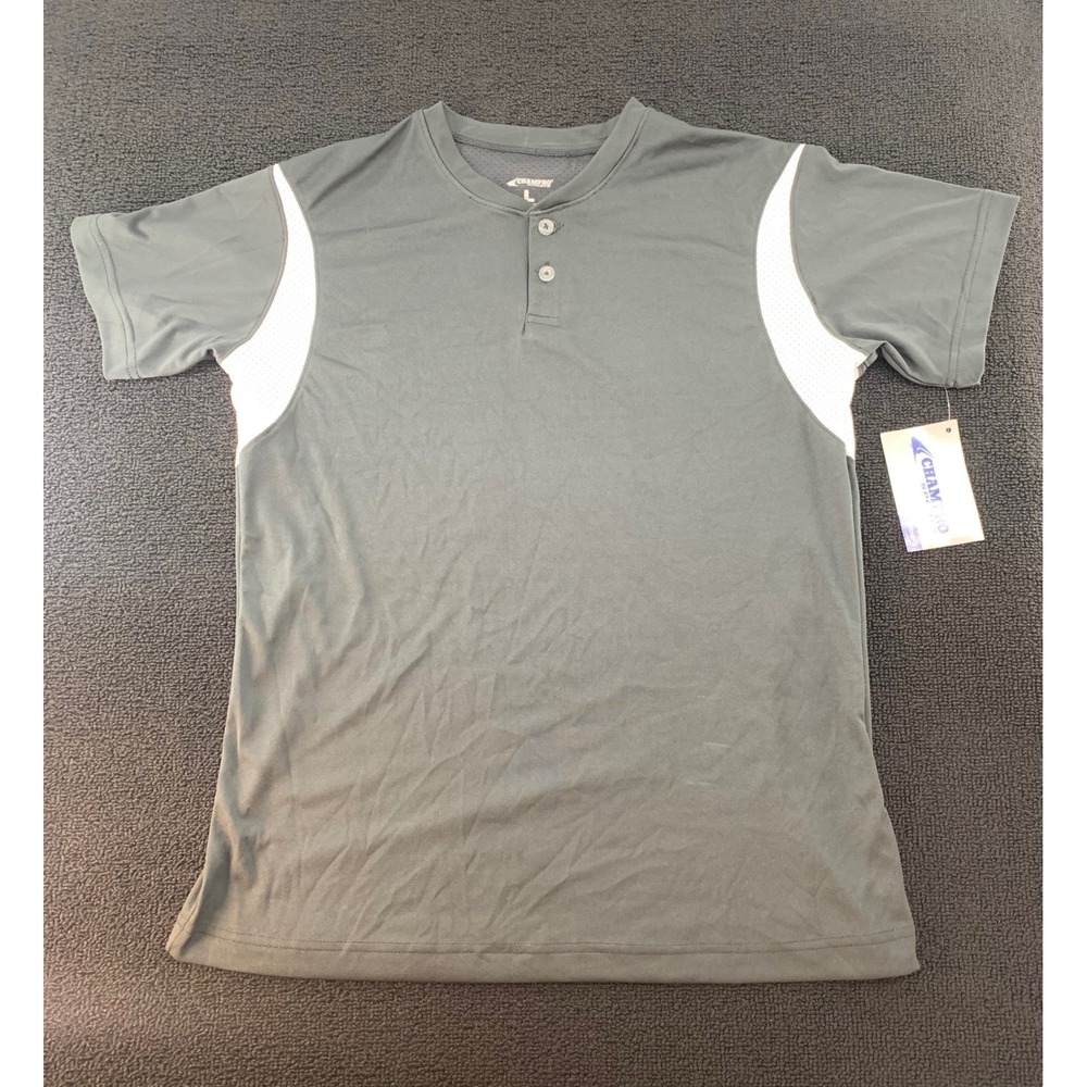 Champro Sports Women black Short‎ Sleeve Henley Baseball Jersey Athletic Top L